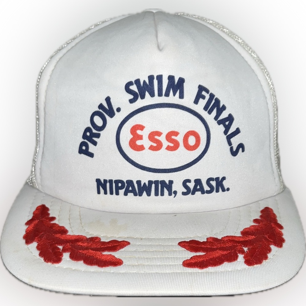 🏊 Vintage 1980s Esso Provincial Swim Finals Trucker Hat – Nipawin, Sask.